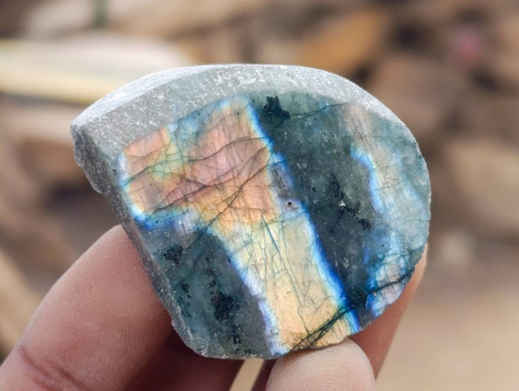 Polished On One Side Labradorite x 35 From Tulear, Madagascar - Toprock Gemstones and Minerals 