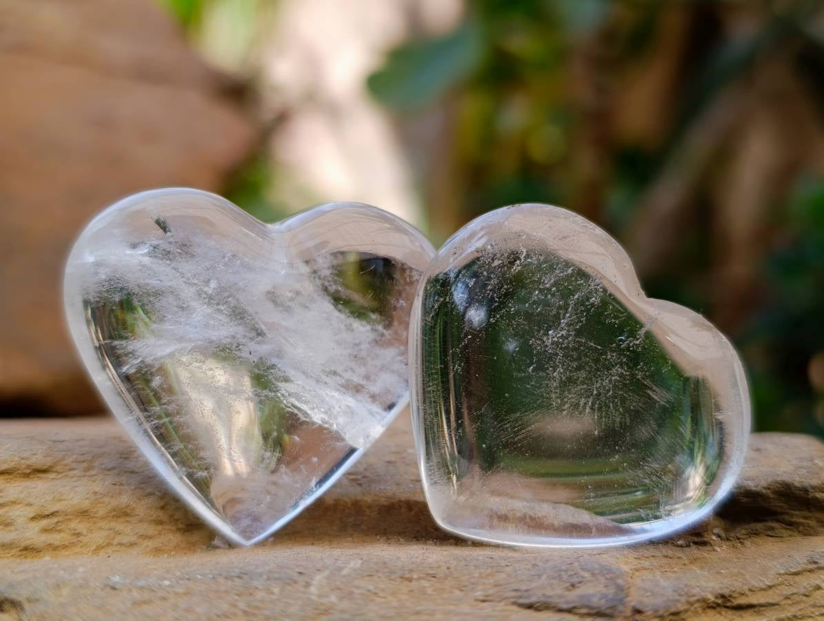 Polished Clear Quartz Crystal Hearts x 20 From Madagascar - Toprock Gemstones and Minerals 