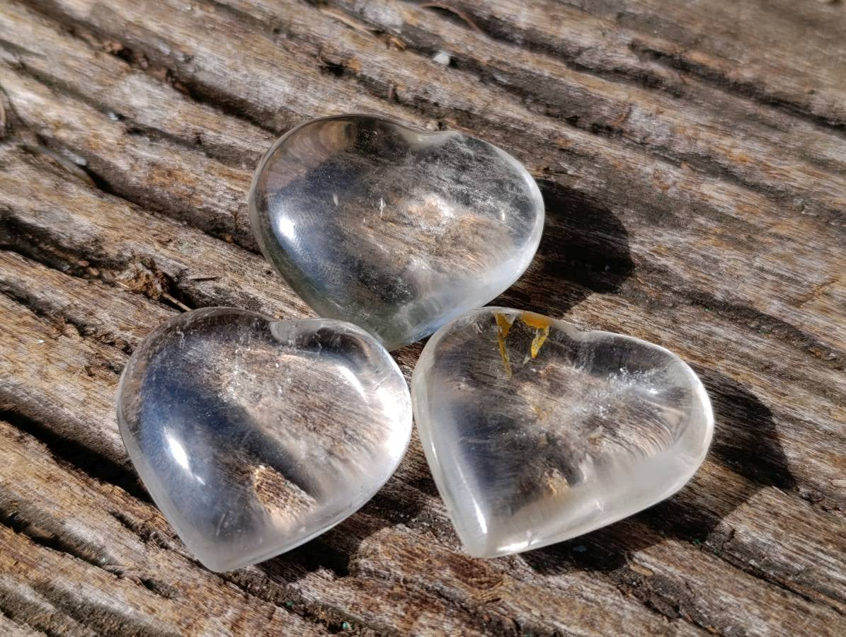 Polished Clear Quartz Crystal Hearts x 20 From Madagascar - Toprock Gemstones and Minerals 