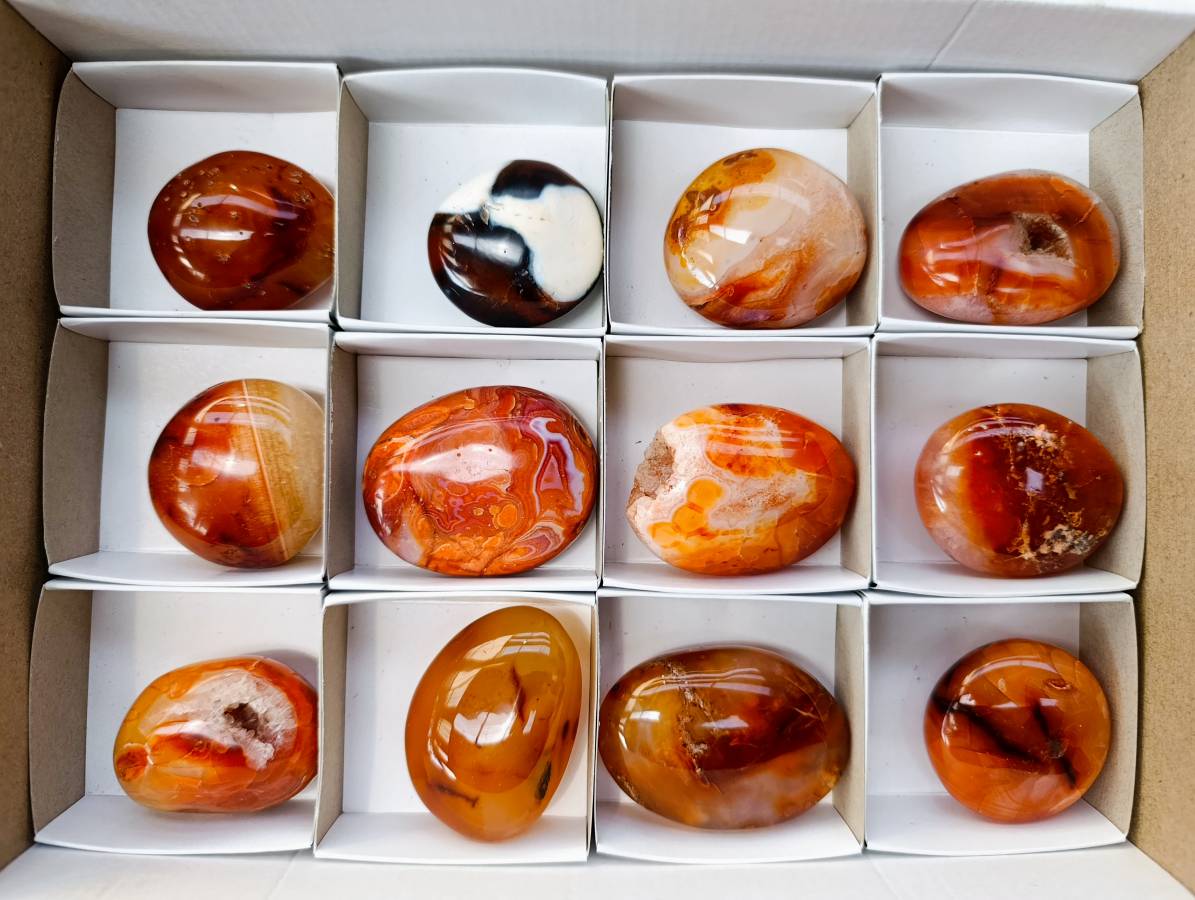 Polished Carnelian Agate Gemstone Galets x 12 From Madagascar - Toprock Gemstones and Minerals 
