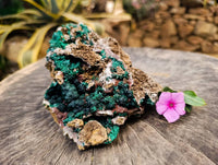 Natural Ball Malachite and Drusy Quartz On Dolomite Matrix Specimen x 1 From Kambove, Congo