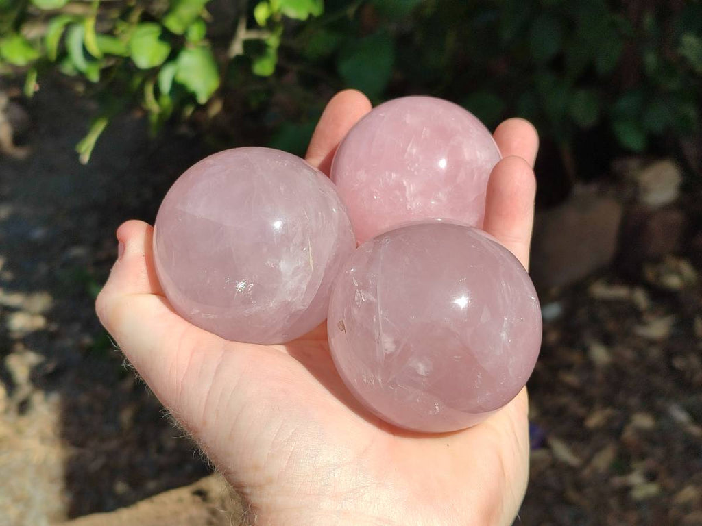 Polished Star Rose Quartz Spheres x 3 From Madagascar - Toprock Gemstones and Minerals 