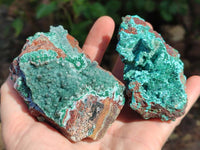 Natural Drusy Quartz Coated Malachite On Red Copper Dolomite Specimens x 3 From Lupoto Mine, Congo