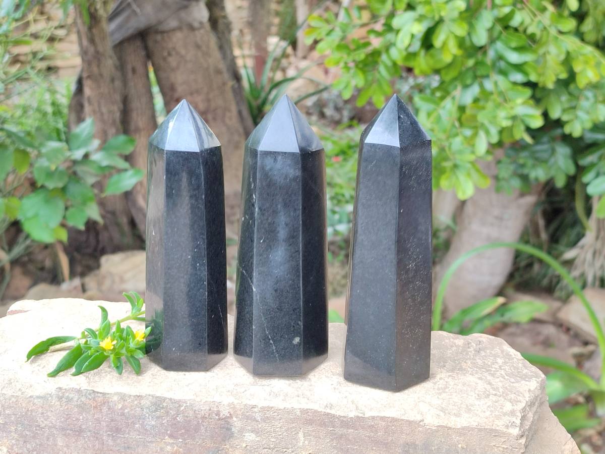 Polished Black Basalt Points x 6 From Madagascar - Toprock Gemstones and Minerals 