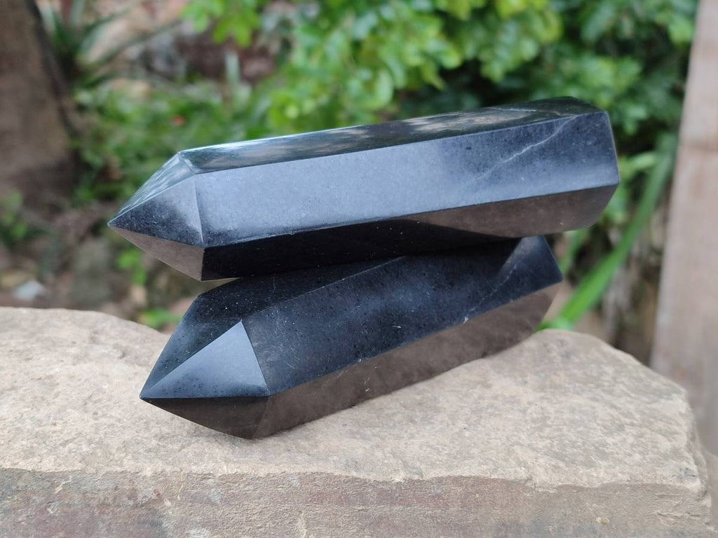 Polished Black Basalt Points x 6 From Madagascar - Toprock Gemstones and Minerals 