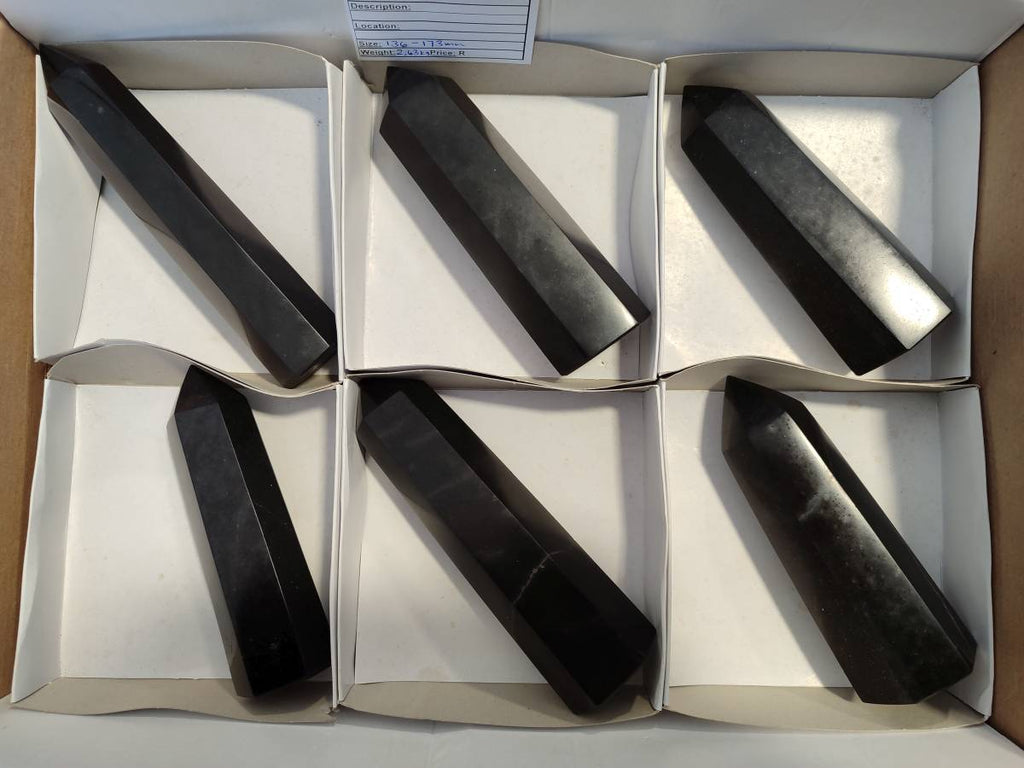 Polished Black Basalt Points x 6 From Madagascar - Toprock Gemstones and Minerals 
