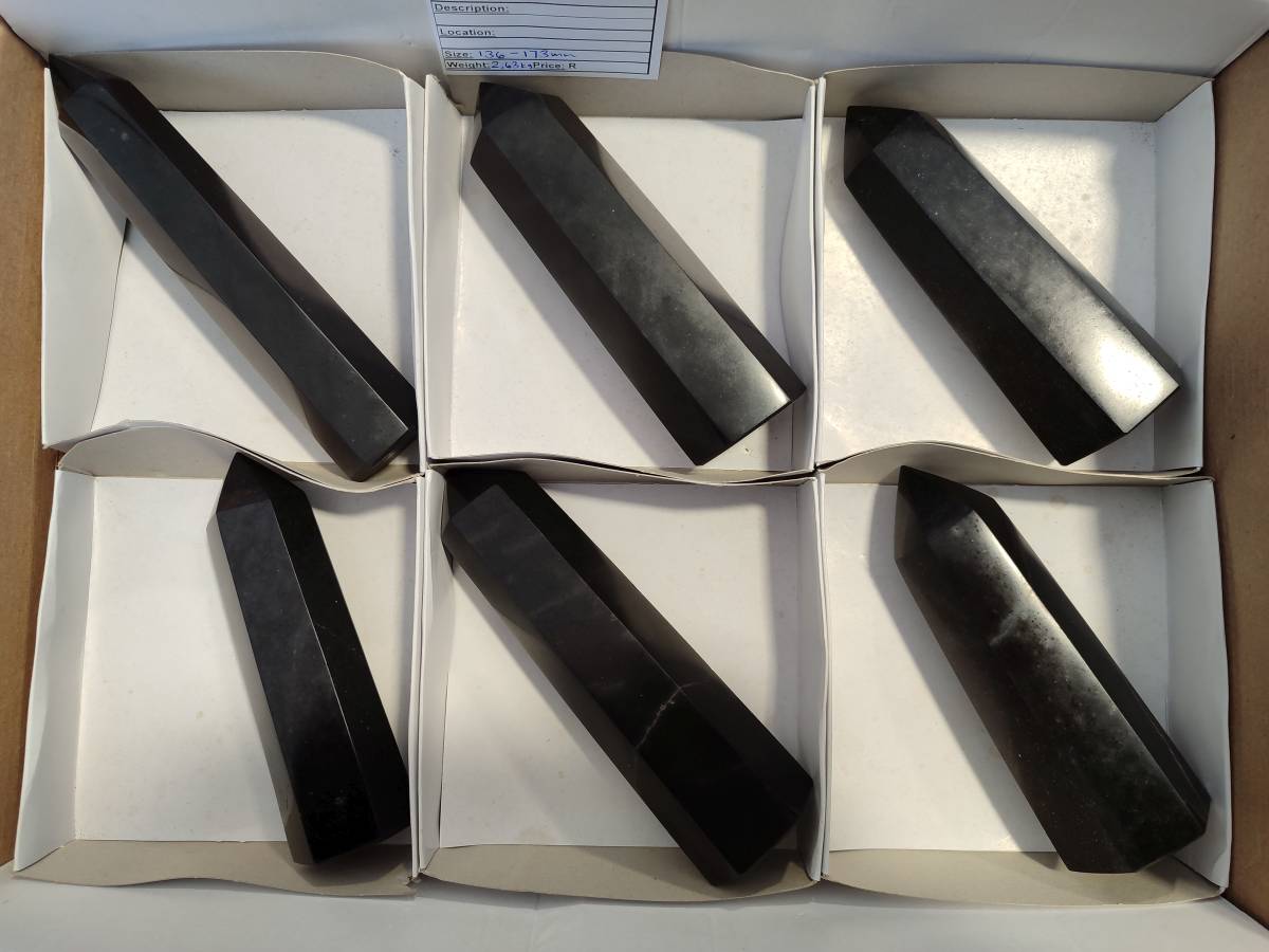 Polished Black Basalt Points x 6 From Madagascar - Toprock Gemstones and Minerals 