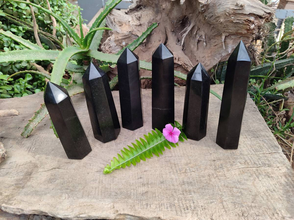 Polished Black Basalt Points x 6 From Madagascar - Toprock Gemstones and Minerals 