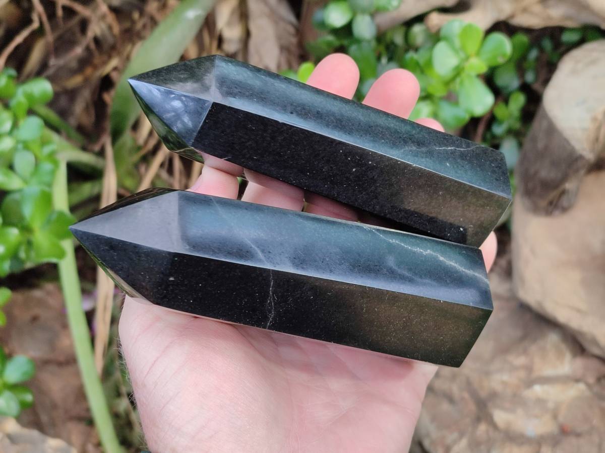 Polished Black Basalt Points x 6 From Madagascar - Toprock Gemstones and Minerals 