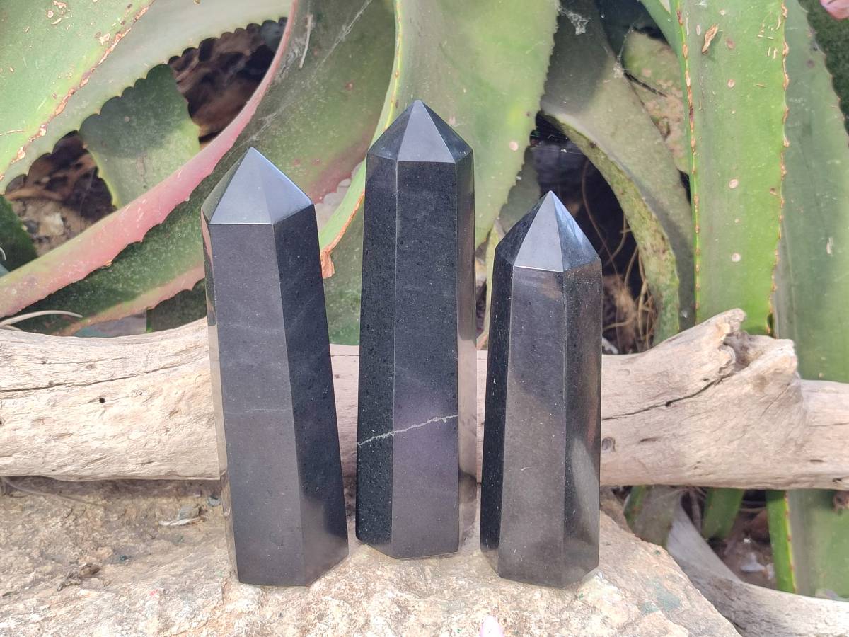 Polished Black Basalt Points x 6 From Madagascar - Toprock Gemstones and Minerals 