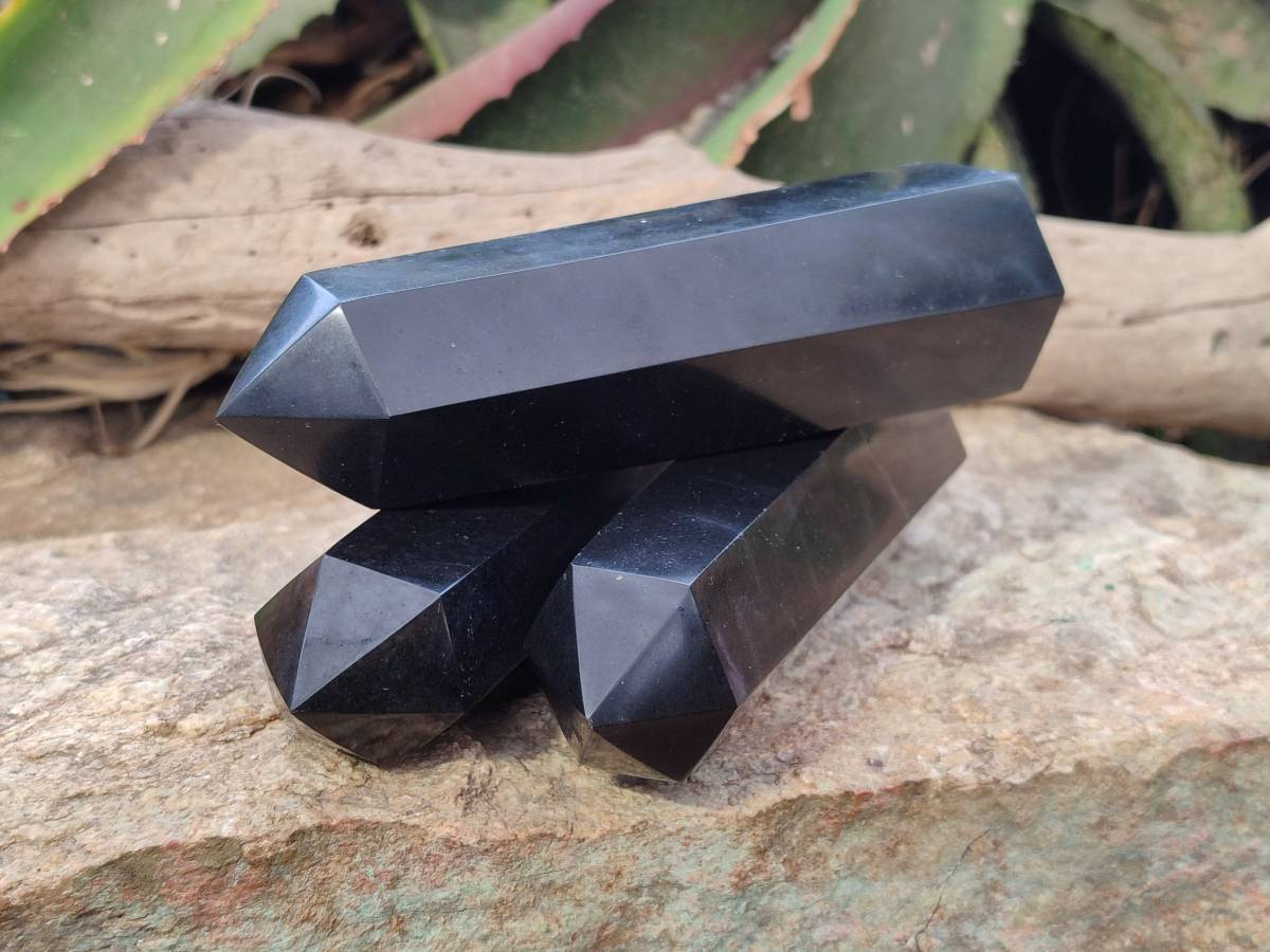 Polished Black Basalt Points x 6 From Madagascar - Toprock Gemstones and Minerals 