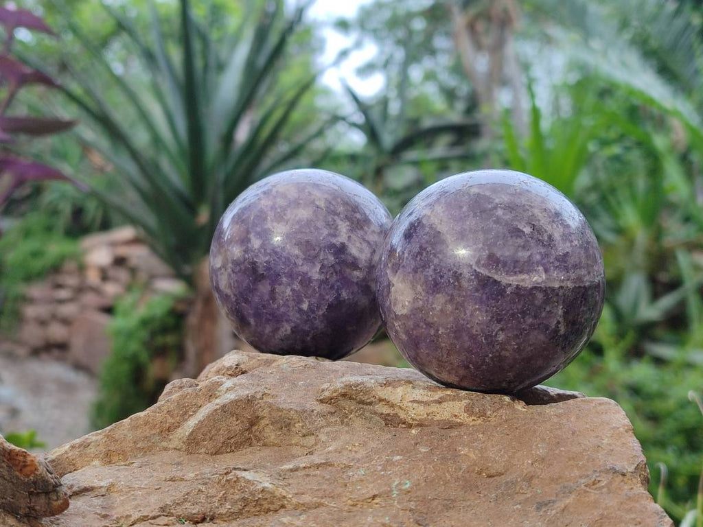 Polished Lepidolite With Pink Rubellite Spheres x 4 From Ambatondrazaka, Madagascar - Toprock Gemstones and Minerals 