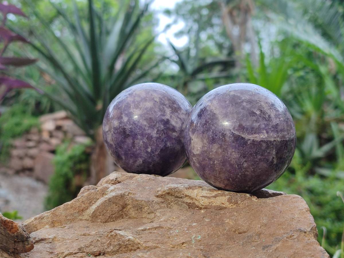 Polished Lepidolite With Pink Rubellite Spheres x 4 From Ambatondrazaka, Madagascar - Toprock Gemstones and Minerals 