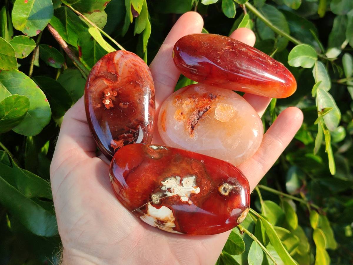 Polished Carnelian Agate Gemstone Galets x 12 From Madagascar - Toprock Gemstones and Minerals 