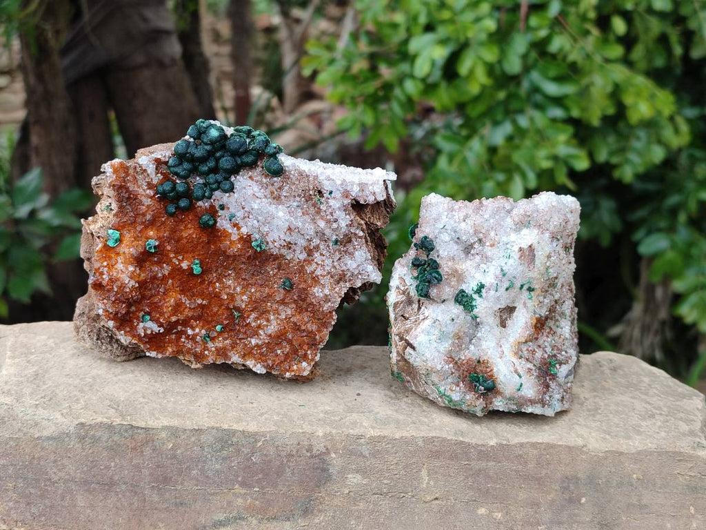 Natural Ball Malachite and Drusy Quartz On Dolomite Matrix Specimens x 2 From Kambove, Congo - Toprock Gemstones and Minerals 