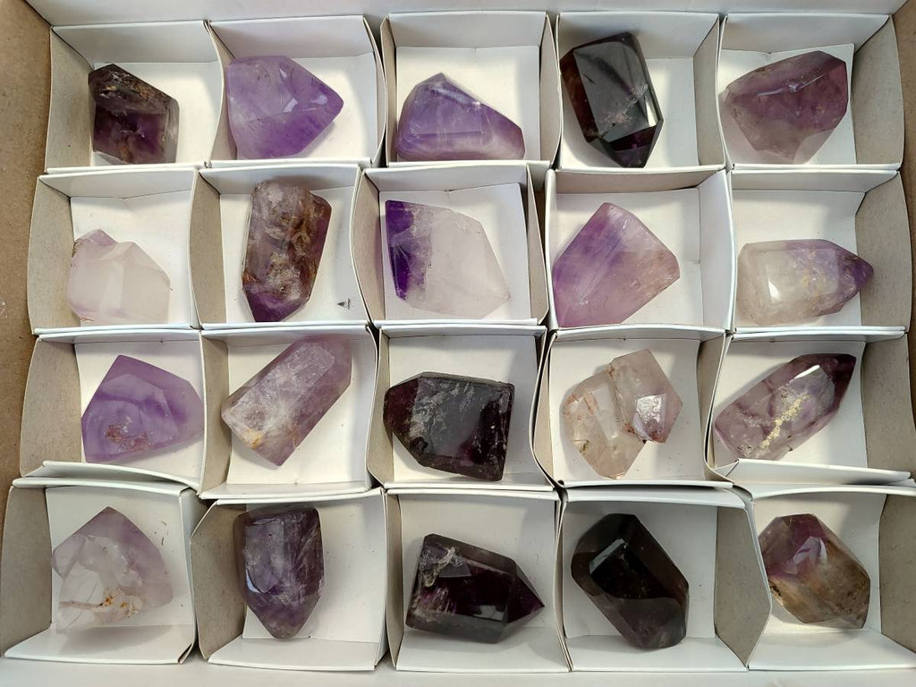 Polished Window Amethyst Crystals x 20 From Akansobe, Madagascar - Toprock Gemstones and Minerals 