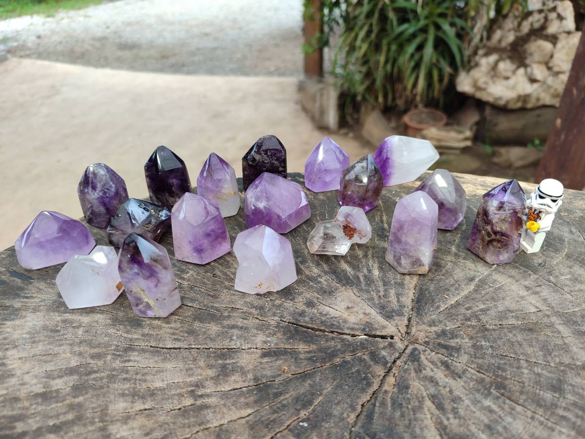 Polished Window Amethyst Crystals x 20 From Akansobe, Madagascar - Toprock Gemstones and Minerals 