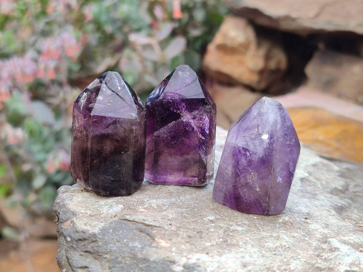 Polished Window Amethyst Crystals x 20 From Akansobe, Madagascar - Toprock Gemstones and Minerals 