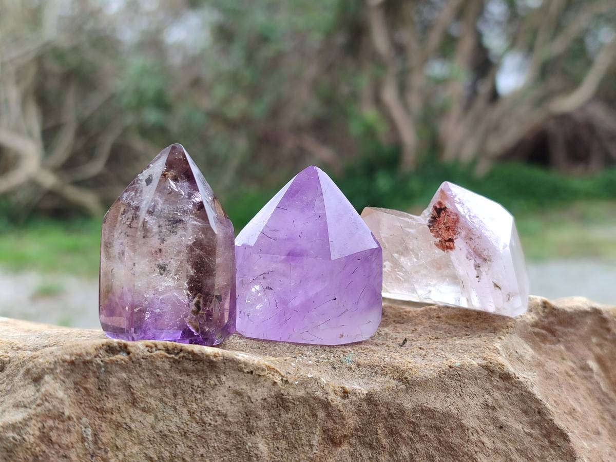 Polished Window Amethyst Crystals x 20 From Akansobe, Madagascar - Toprock Gemstones and Minerals 