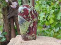Polished Bastite Dragons Blood Stone Sphere and Standing Free Form x 2 From Tshipise, South Africa