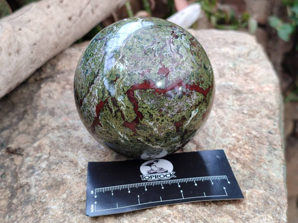 Polished Bastite Dragons Blood Stone Sphere and Standing Free Form x 2 From Tshipise, South Africa - Toprock Gemstones and Minerals 