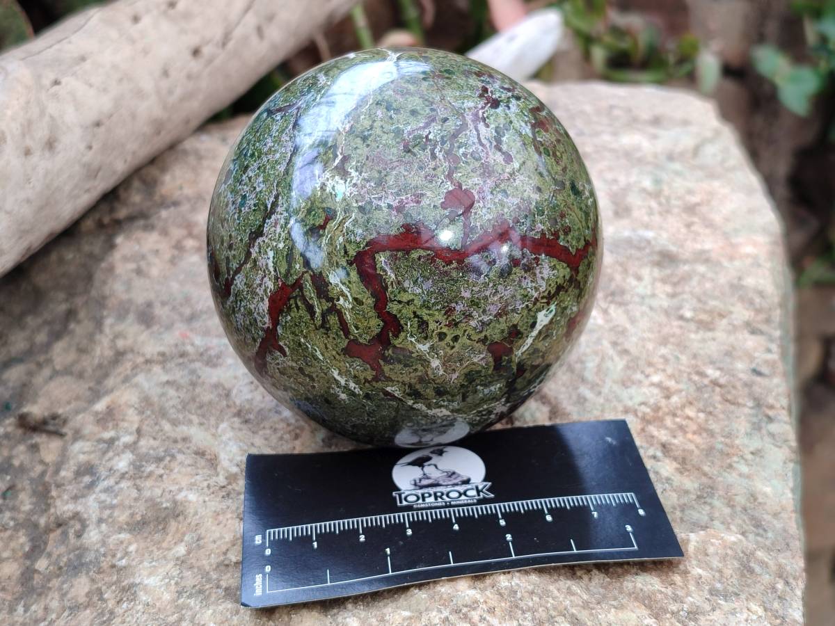 Polished Bastite Dragons Blood Stone Sphere and Standing Free Form x 2 From Tshipise, South Africa - Toprock Gemstones and Minerals 