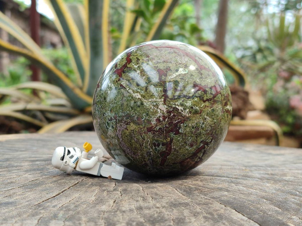 Polished Bastite Dragons Blood Stone Sphere and Standing Free Form x 2 From Tshipise, South Africa - Toprock Gemstones and Minerals 
