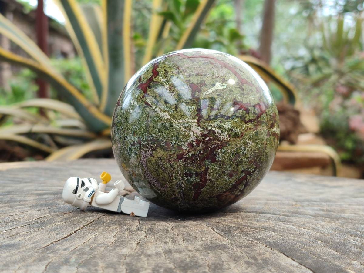 Polished Bastite Dragons Blood Stone Sphere and Standing Free Form x 2 From Tshipise, South Africa - Toprock Gemstones and Minerals 