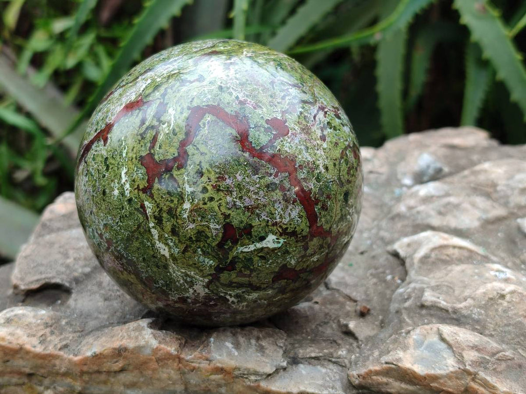 Polished Bastite Dragons Blood Stone Sphere and Standing Free Form x 2 From Tshipise, South Africa - Toprock Gemstones and Minerals 