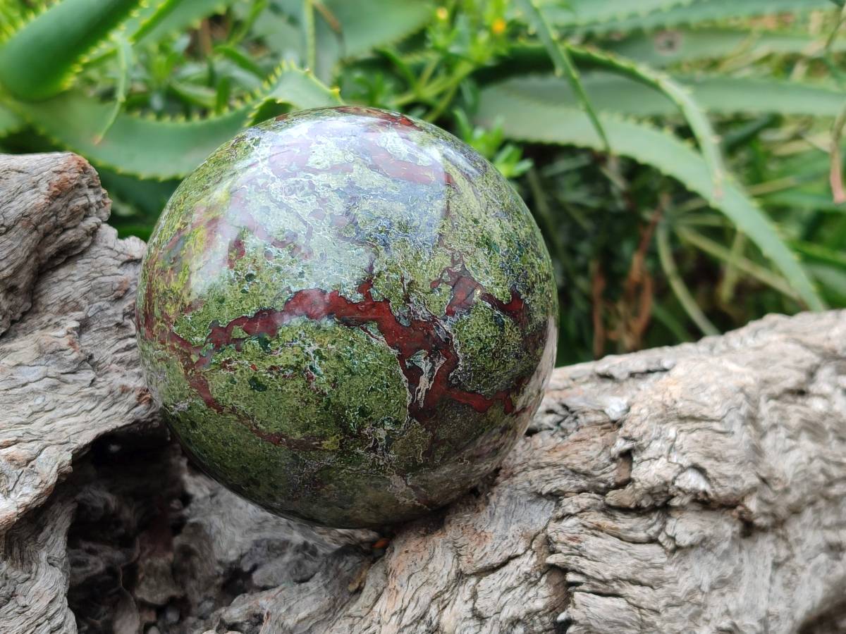 Polished Bastite Dragons Blood Stone Sphere and Standing Free Form x 2 From Tshipise, South Africa - Toprock Gemstones and Minerals 