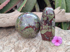 Polished Bastite Dragons Blood Stone Sphere and Standing Free Form x 2 From Tshipise, South Africa - Toprock Gemstones and Minerals 