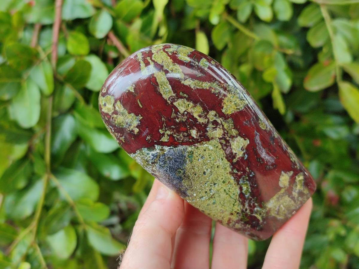 Polished Bastite Dragons Blood Stone Sphere and Standing Free Form x 2 From Tshipise, South Africa - Toprock Gemstones and Minerals 