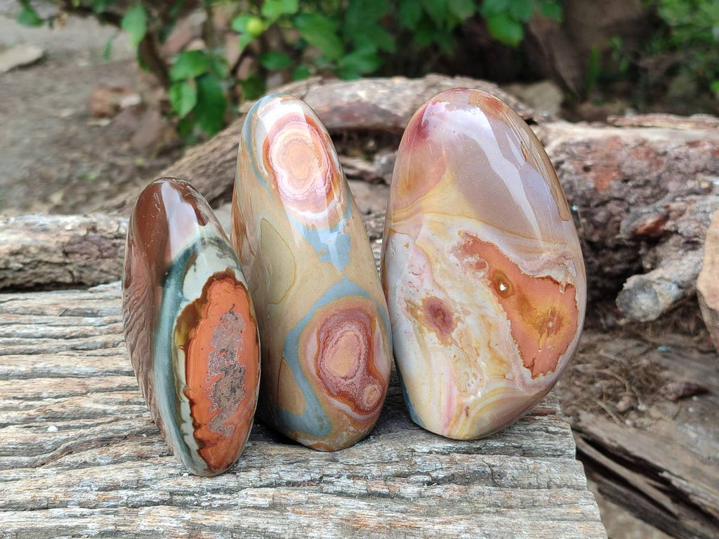 Polished Polychrome Jasper Standing Free Forms x 3 From NW Coast, Madagascar - Toprock Gemstones and Minerals 