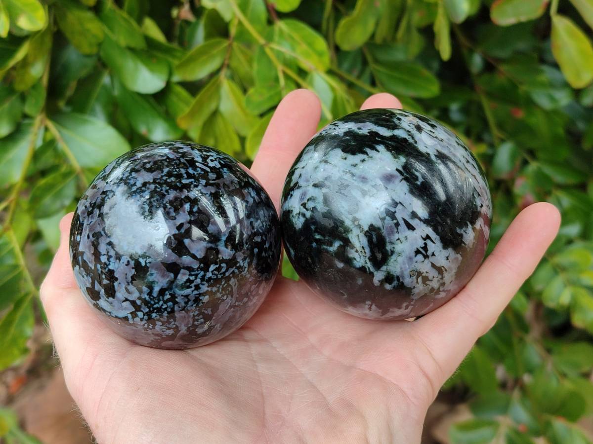 Polished Gabbro 'Merlinite' Spheres x 3 From Madagascar - Toprock Gemstones and Minerals 