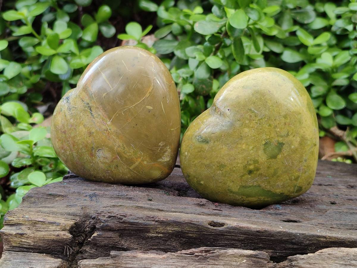 Polished Green Opal Hearts x 6 From Betroka, Madagascar - Toprock Gemstones and Minerals 