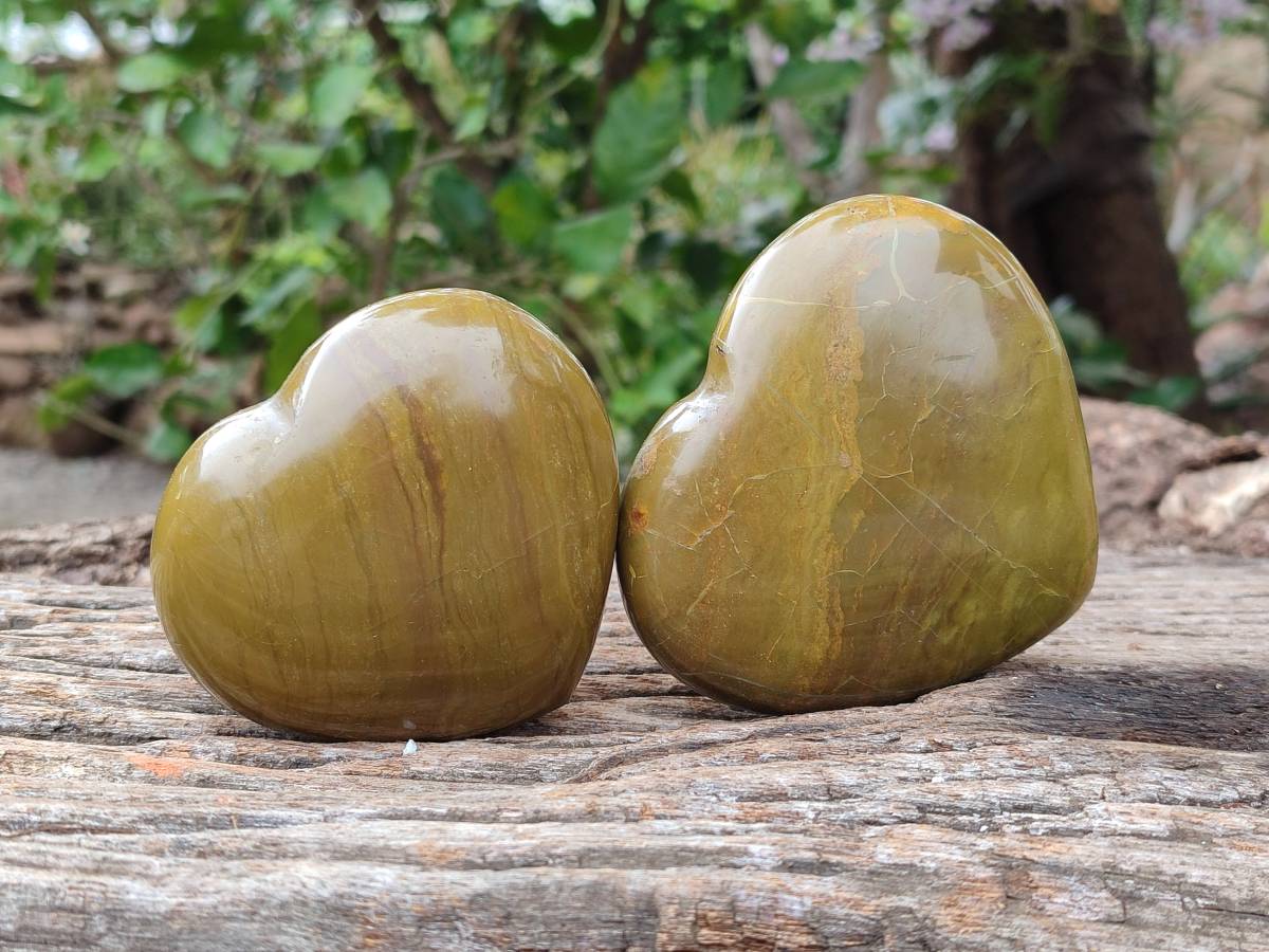 Polished Green Opal Hearts x 6 From Betroka, Madagascar - Toprock Gemstones and Minerals 