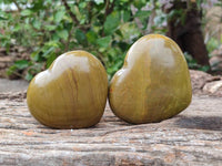 Polished Green Opal Hearts x 6 From Betroka, Madagascar