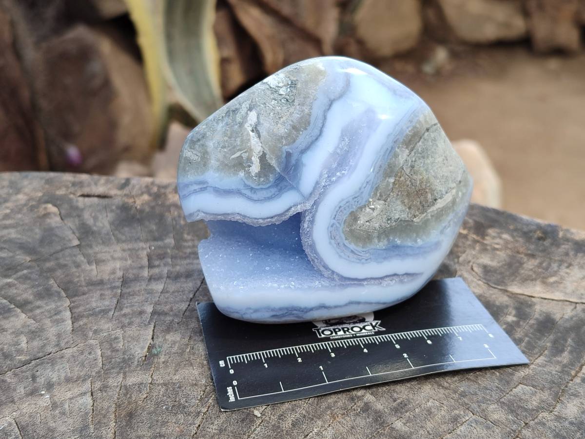 Polished Blue Lace Agate Standing Free Forms x 3 From Nsanje, Malawi - Toprock Gemstones and Minerals 