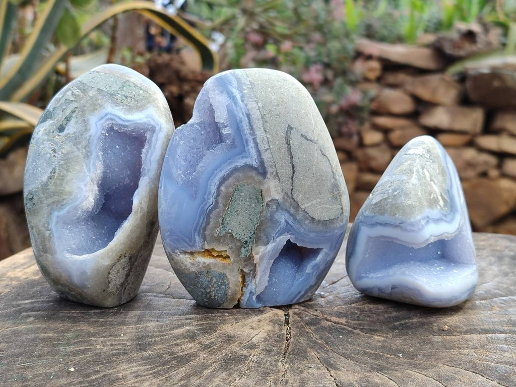 Polished Blue Lace Agate Standing Free Forms x 3 From Nsanje, Malawi - Toprock Gemstones and Minerals 