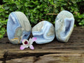 Polished Blue Lace Agate Standing Free Forms x 3 From Nsanje, Malawi - Toprock Gemstones and Minerals 