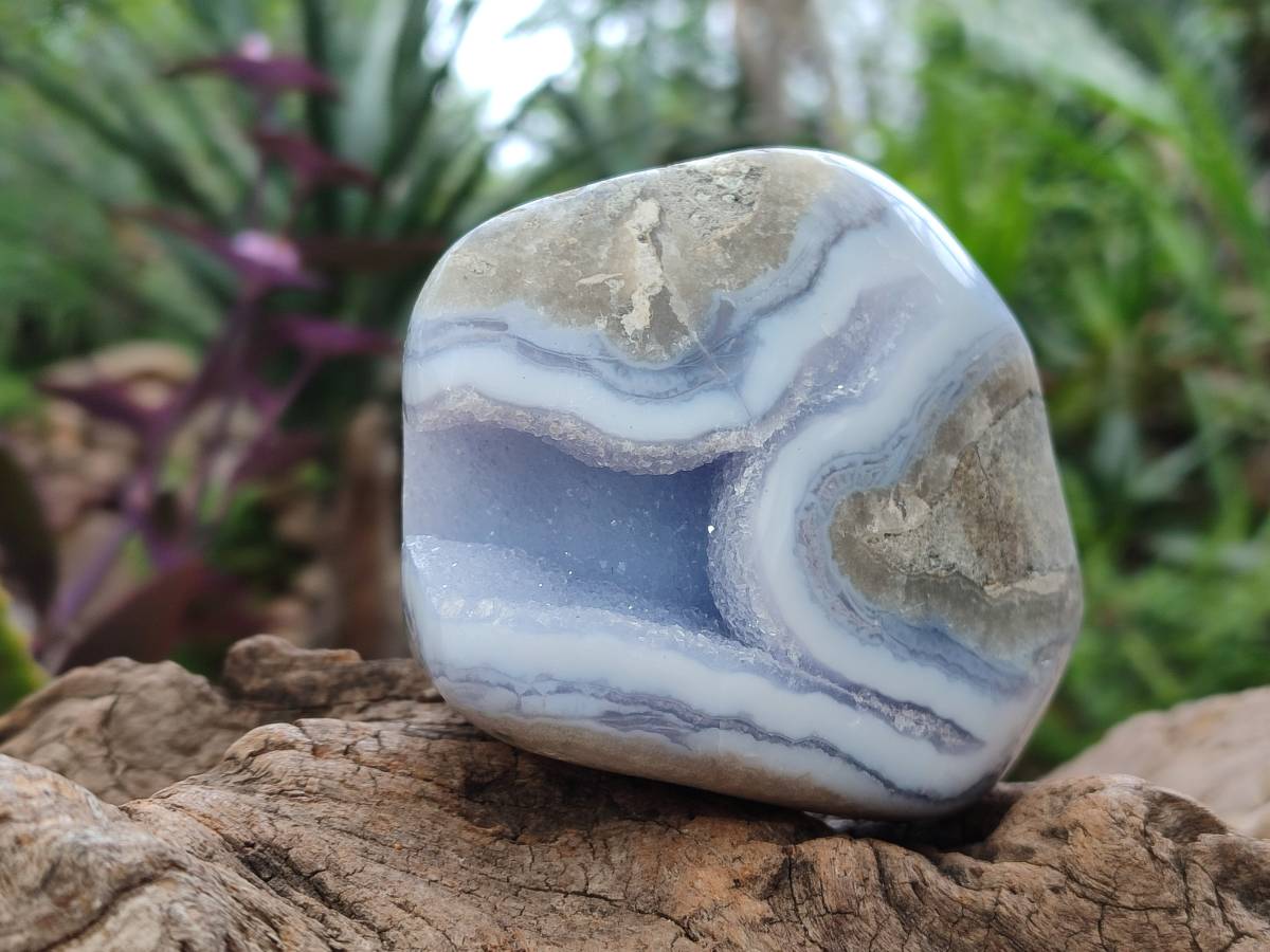 Polished Blue Lace Agate Standing Free Forms x 3 From Nsanje, Malawi - Toprock Gemstones and Minerals 