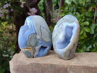 Polished Blue Lace Agate Standing Free Forms x 3 From Nsanje, Malawi