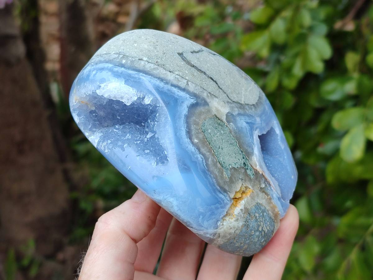 Polished Blue Lace Agate Standing Free Forms x 3 From Nsanje, Malawi - Toprock Gemstones and Minerals 
