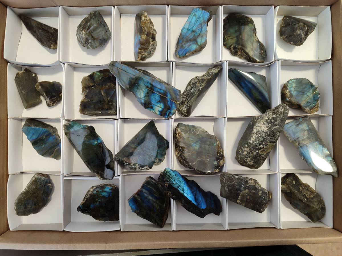 Polished On One Side Labradorite x 24 From Tulear, Madagascar - Toprock Gemstones and Minerals 
