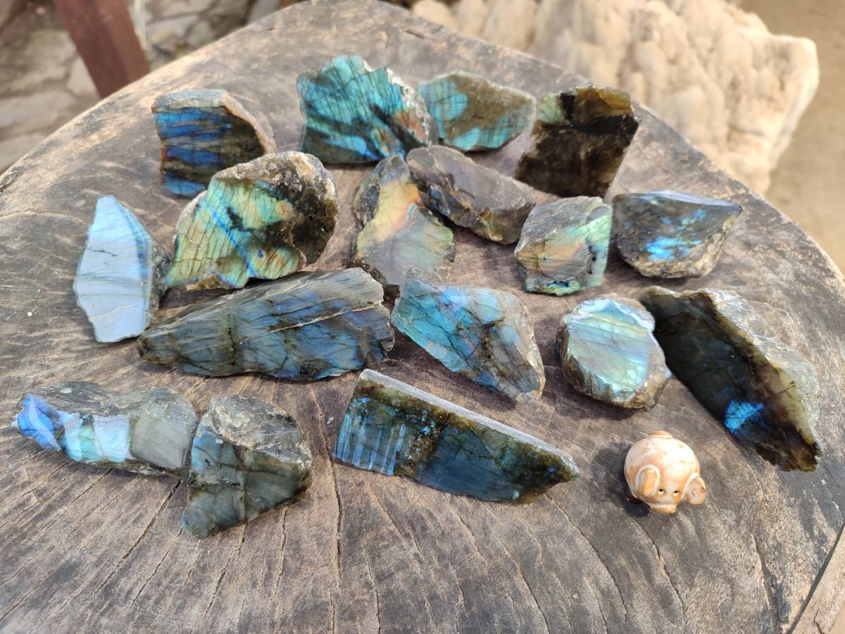 Polished On One Side Labradorite x 24 From Tulear, Madagascar - Toprock Gemstones and Minerals 