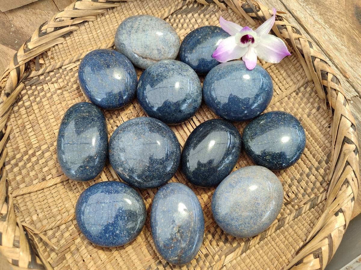 Polished Lazulite Palm Stones x 12 From Madagascar - Toprock Gemstones and Minerals 