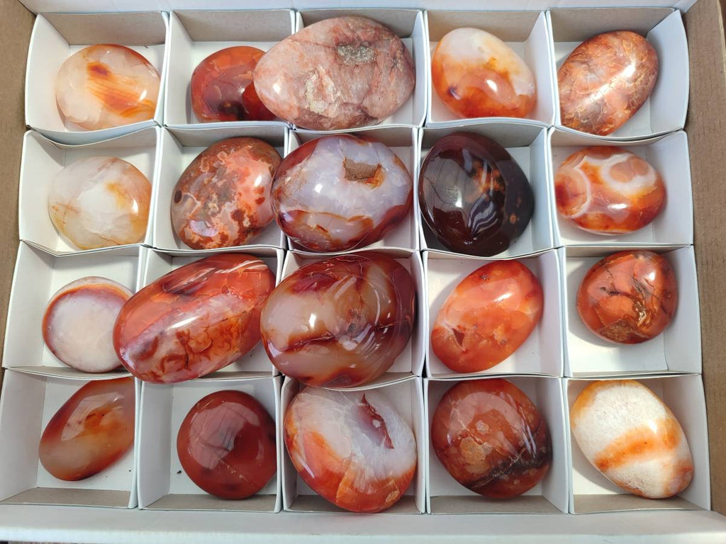 Polished Carnelian Agate Gemstone Galets x 20 From Madagascar - Toprock Gemstones and Minerals 