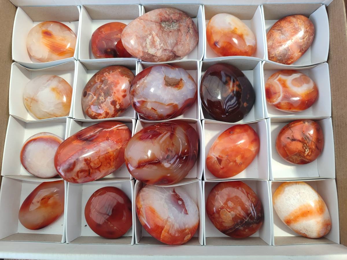 Polished Carnelian Agate Gemstone Galets x 20 From Madagascar - Toprock Gemstones and Minerals 