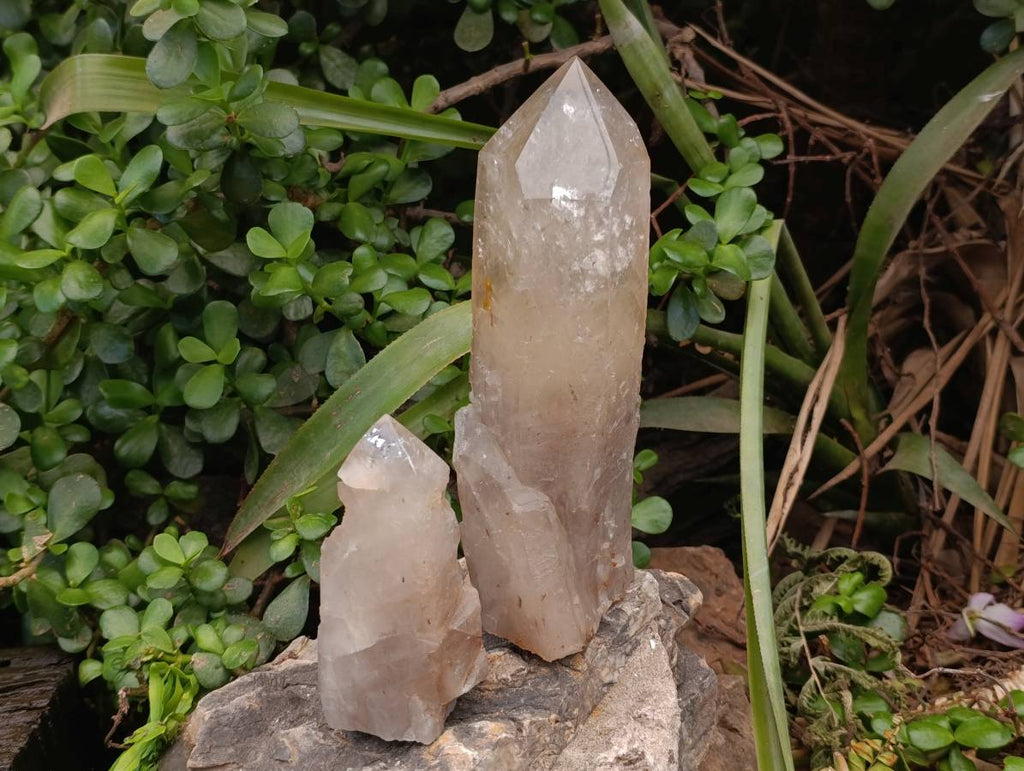 Polished Pearly Standing Quartz Crystals x 2 From Angola - Toprock Gemstones and Minerals 