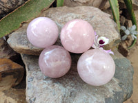 Polished Rose Quartz Spheres x 4 From Madagascar